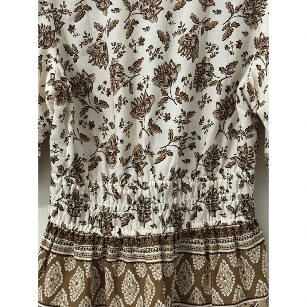 LOFT Floral Boho Peplum Blouse Small Cottagecore Puff Sleeve V Neck Top NWT